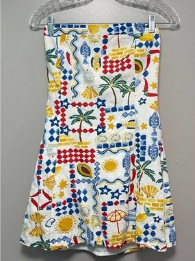 Jessica Simpson White Sundress with Red, Blue, Yellow & Green Beach Print